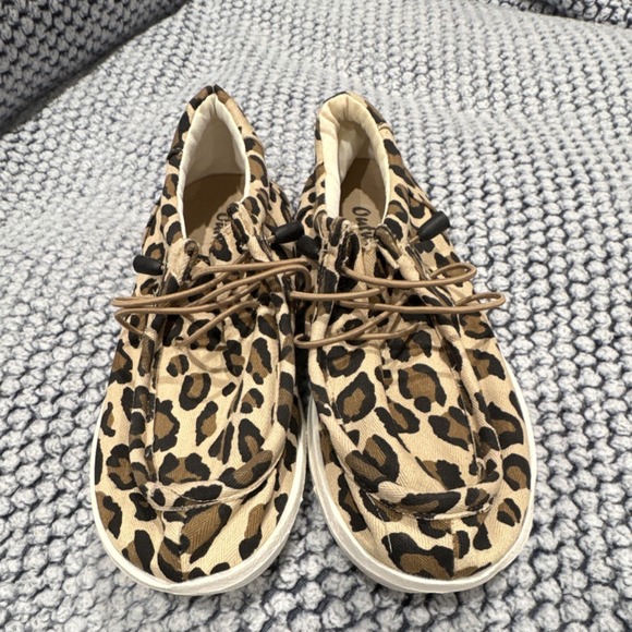 Outwoods Shoes - Outwoods Animal Print Canvas Lace Up Flat Slip-On Beige Black Women's US 7